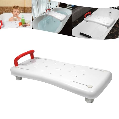 YARDIN Bath Board Bath Seat for Seniors with Red Handle and Soap Dish, Adjustable Bath Seat PP Material Seat Board for Bathtub for Adults up to 150 kg, 70 x 31 cm