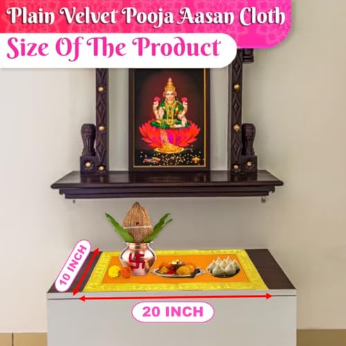 Image of Bhakti Lehar (10 x 20 Inch) Plain Orange Velvet Pooja Aasan for God Idol /Chowki Aasan Kapda Cloth for Temple Shelf Home Mandir, Ganesh Baithak and God Idol Sitting - Pack of 2