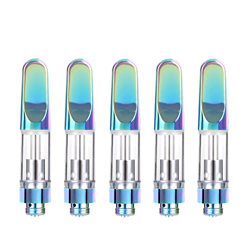 WOLFTEETH 5 Pack 0.5ML CBD Atomizer Ceramic Core Stainless Steel Drip Tip | 510 Thread Vape Cartridge Refillable for CBD and Thick Oil Vape Pen | Rainbow/Liquid Free Nicotine Free 124605X5