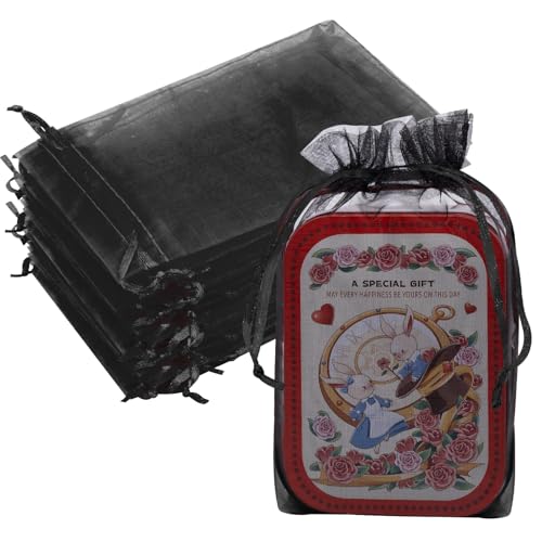 Image of 50PCS Organza Bags 6x9 Black Large Gift Bags Mesh Bag Drawstring Pouches Mini Sheer Pouches Baggies Favor Bag for Jewelry Candy Sachet Birthday Party Wedding Mother's Day Graduation