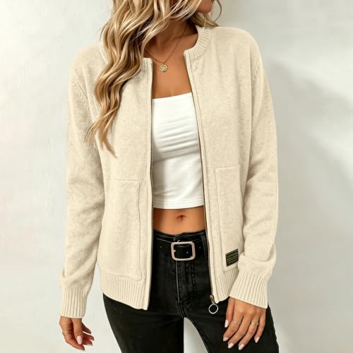 Cardigan Sweaters for Women Vintage Oversized Zip Up Ribbed Knit Outwear - image 4