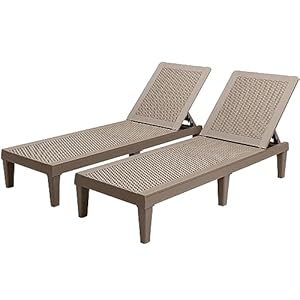 Greesum Outdoor Chaise Lounge Chairs Set of 2 with Adjustable Backrest, Waterproof PE Easy Assembly, Lightweight for Patio, Poolside, Beach, Yard, Light Brown