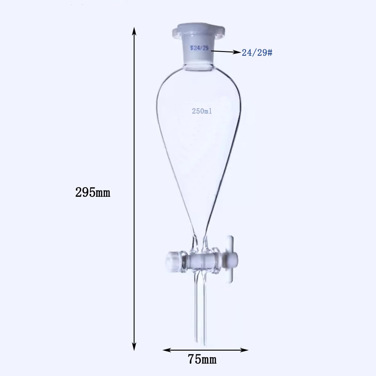 Embudo de separación de laboratorio de válvula de grifo de politetrafluoroen embudo de separación cónico en forma de pera de pared gruesa de vidrio de borosilicato (250ml)