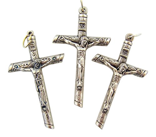 Religious Gifts Silver Tone Jesus Christ Pectoral Log Cross Crucifix, Set of 3, 2 1 4 Inch