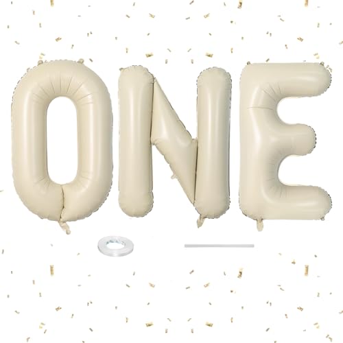 Cream ONE Balloons,40 Inch Letter One Balloon Beige for Baby Shower Gender Reveal Backdrop Party Decorations