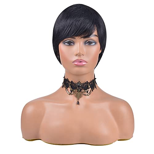Short Wigs for Black Women Brazilian Human Hair Wigs Full Made wigs Pixie Cut Wigs Human Hair (Black)