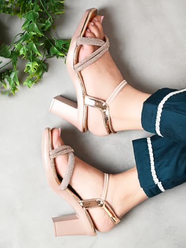 Image of XE Looks Attractive & Comfortable Block Heel Sandal with Ankle Strep for women & Girls