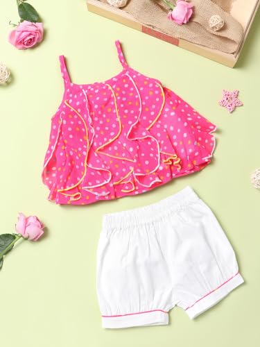 Image of Nautinati Baby Girls Printed Strappy Tiered Top with Shorts Clothing Set | Age 0-3 Years