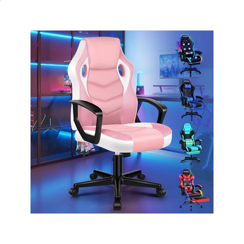 ELFORDSON Gaming Chair Video Game Chairs Ergonomic Computer Desk Office Chairs Racing Style Adjustable Height & Tilt 360 Swivel Breathable Mesh & PU Leather Home Office Esports Pink