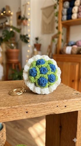 Image of Handmade Crochet Flower Keychain for Bags Keys Purse Backpack Cute Aesthetic Yarn Keyring Bag Charm Handmade Soft Thread Flower Keychain for Girls Women Kids Gifting and Daily Use
