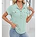 bawilom Short Sleeve Tshirts for Women Summer Button V Neck Tops Loose Fit Casual Basic Tee Fashion Business Work Blouse Mint Green