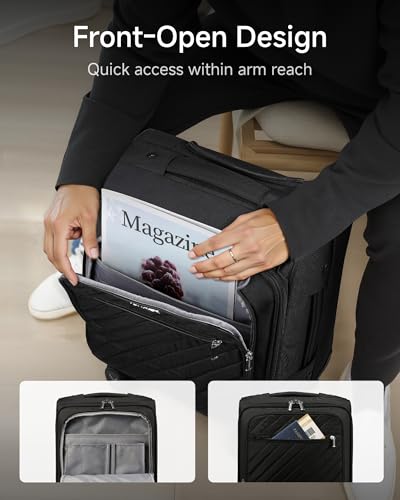 LUGGEX Carry On Luggage with Spinner Wheels - Stylish Lightweight UnderSeat Luggage - Soft Sided Small Suitcase with Front Open Design for Travel, Business (Black, 15 Inch)4