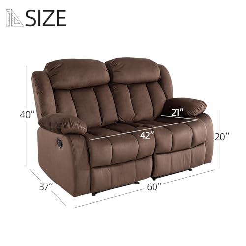 EBELLO Wall Hugger Reclining Loveseat, Classic and 2 Seat Recliner Couch with Overstuffed Arms and Back for Living Room, Bedroom, Daul Recliner Loveseat, Brown