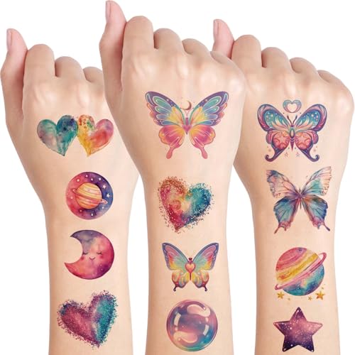 Qpout 10 feuilles paillettes papillon tatouage temporaire pour les filles, papillon visage tatouage paillettes ailes de fée maquillage, faux tatouages...