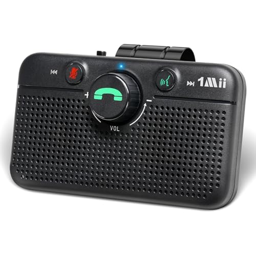 1Mii CarEcho MK02 Bluetooth 6.0 Car Speaker, Handsfree Bluetooth Kit for Calls, 35H Playtime, Siri Google Assistant Support, 5W Wireless Car Speakerphone with Visor Clip, Auto On - Upgraded