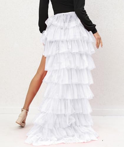 xxxiticat Women's Tulle Maxi Skirt High Waist Layered Side Split Beach Cover Up Bottom Swimwear Sheer Mesh Long Skirts4