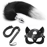 Analplug set Fuchsmaske Plüschschwanz Anal Plug Metall Anal Halbe Katzenmaske Party Sexy Lederpeitsche für Erwachsene Damen Ledermantel Cosplay Erotik Toys