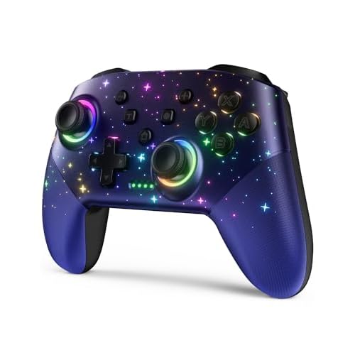 Switch Controller, LED Star Wireless Pro Controller Compatible with Switch/Lite/OLED, Multi-Platform Windows PC/IOS/Android Controller with 9 Colors RGB Light/Programmabele/Vibration/Turbo/Wakeup
