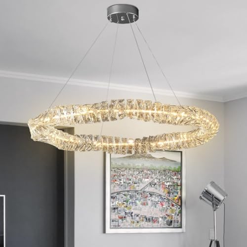 Chandelier cristal LED moderne circulaire YUPIN suspension réglable petit modèle