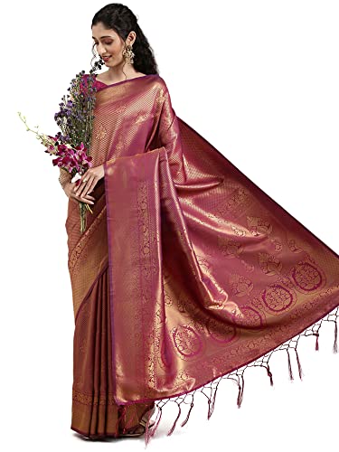 Image of AKHILAM Women's Banarasi Silk Woven Design Saree With Unstitched Blouse Piece (KUNT1880 Parent)