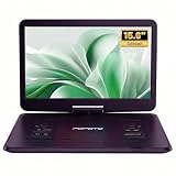POFOTO Lettore DVD Portatile da 17,5'' con Schermo Rotante HD 15,6", Autonomia di 6 Ore, Supporto Formati Multipli/SD/USB, Sync TV e Proiettore, Antishock, Doppi Altoparlanti (Viola Nerastro)