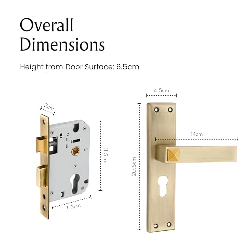 Image of LAPO Mortise Door Lock for Home Main Door & Bedroom with Handle, 3 Brass Keys, Left-Right Fit 30-50mm Door Home Office Hotel, 45x45mm Body, Heavy-Duty 60mm Cylinder | Antique Finish | CY-132