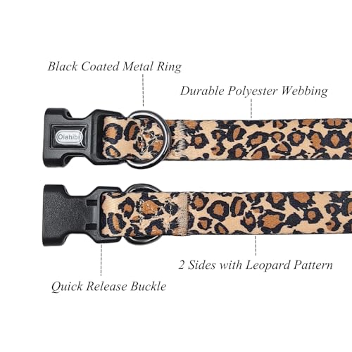 Olahibi Hundehalsband und Leine Set, Leopard-Muster, Polyester-Material, 150 cm passende Leine, für kleine Hunde (S, Brauner Leopard)