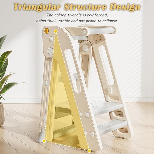 Foldable Montessori Learning Tower - Kitchen Step Stool for Toddlers, Adjustable Height Toddler Tower Helper & Child Safety Ladder