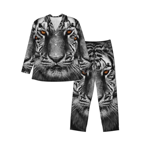 Siberian Tiger Closeup Mens Pajamas Set Button Down Sleepwear Set Long Sleeve Loungewear With Pockets3
