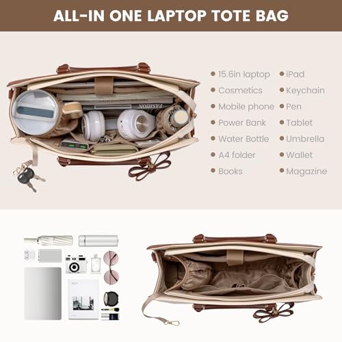 Image of LOVEVOOK Laptop Tote Bag for Women,Leather Work Bag, Waterproof Business Teacher Bag,Large Computer Handbag Purse Briefcase,Office Gifts for Women