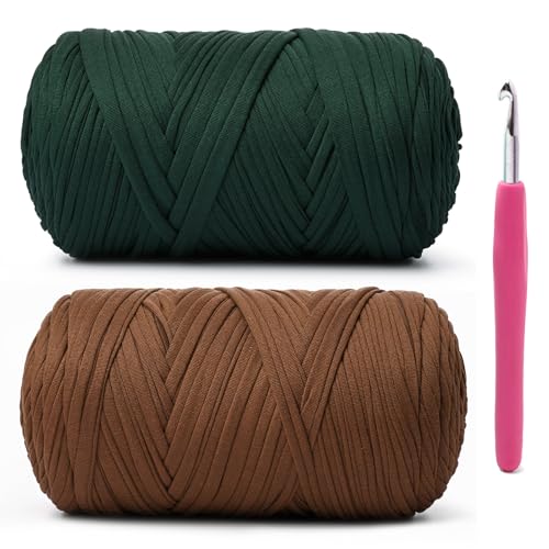 Image of 2 Pack Soft Tshirt Crochet Yarn, 800g /228yds High Elastic Hand Knitting Yarns, Thick T Shirt Yarn for Crocheting Bags, Baskets, Cushions, DIY Crafts