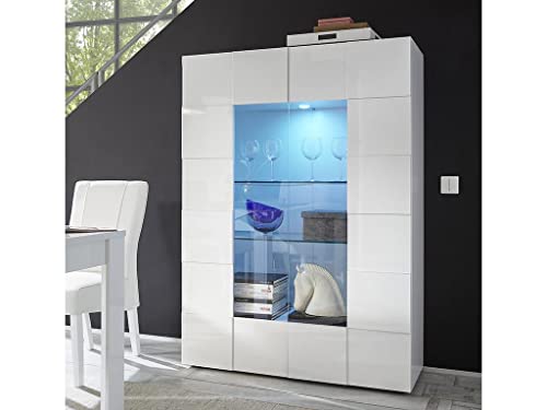 Vente-unique - Vitrine Calisto - LEDs - 2 Portes - Blanc laqué