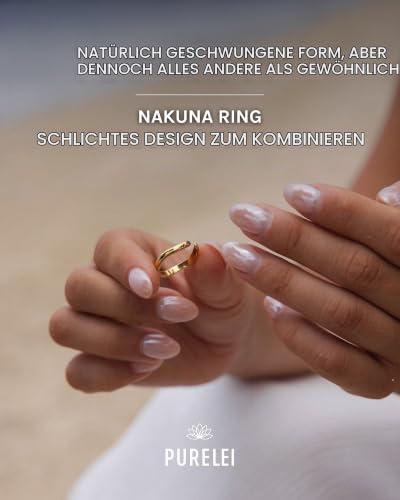 Purelei Nakuna Ring (Gold,Silber,Rose) Damen Ring Silber 18K vergoldet, Wasserfester Ring mit geschwungenem Design, größenverstellbar… – Ansicht 2