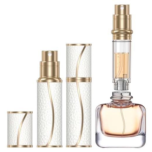 YIERSO 10ml Perfume Travel Refillable Atomizer,Genuine Leather Bottom Filling Perfumes Bottle,Mini Fragrances Dispenser,Portable Cologne Sprayer Pocket Size for Plane Trip Gift 0.34oz (White)
