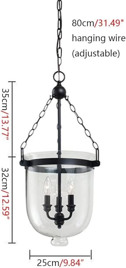 LNPTAL Farmhouse 3-Light Glass Pendant Light Industrial Black Lantern Chandelier with Candle Style E14 Base, Rustic Hanging Ceiling Lamp for Dining Room, Foyer Entryway(Black)