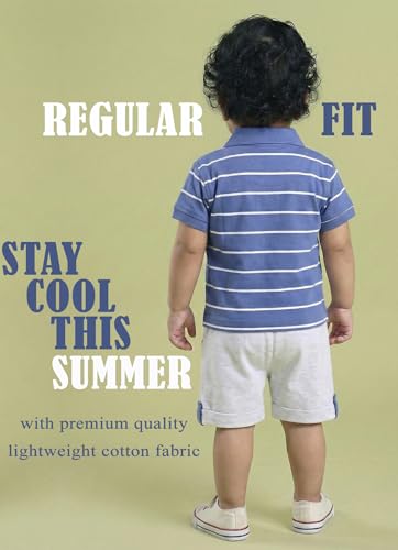 Image of Pure Cotton Collared T-Shirt and Half Pant Set for Kids