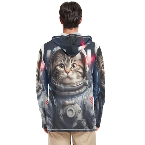 xigua Astronaut Cat Men's UPF 50+ Sun Shirts Quick Dry Sun Protection Hoodie With Long Sleeve 1513