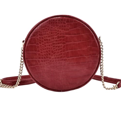 Image of Round Crossbody Bag for Women,PU Leather Shoulder Bag with Metal Chain Strap, Cellphone Purses with Zipper
