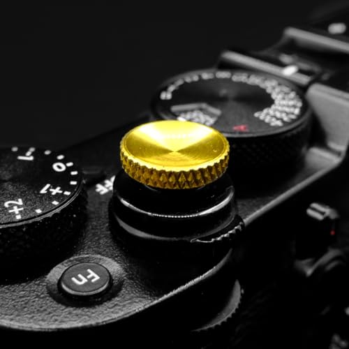 NoirVogel Camera Shutter Button, Upscale and Exquisite Pure Copper Shutter Release Button, Equipped with Rubber Rings (2 Packs - Glossy Gold - Gear Style)