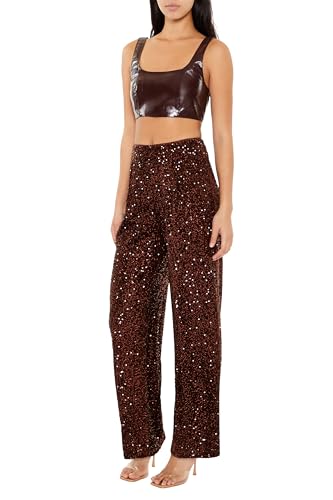Forever 21 Women's Sequin Velvet High-Rise Pants, Brown3