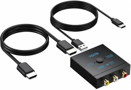 RCA to HDMI Converter with HDMI Cable, 1080P AV to HDMI Converter 4:3/16:9 Plug & Play Mini...