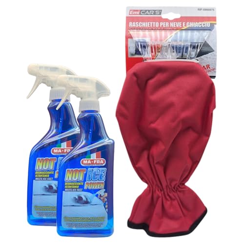 SET PER AUTO: Deghiacciante Spray Istantaneo NOT ICE POWER, Scioglie Rapidamente Gelo, Neve e Ghiaccio. Ideale Anche Per Serrature e Guarnizioni 500ml + Raschietto a Guanto (2xSpray+Raschietto)