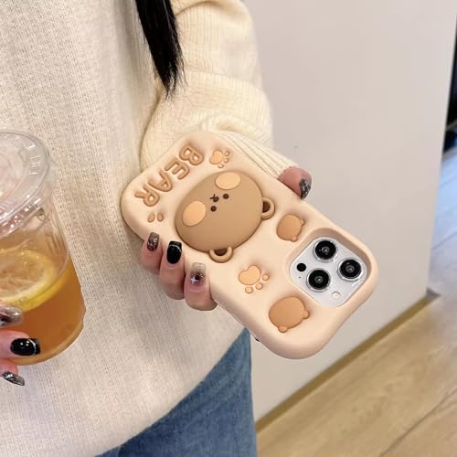 Image of COVERLY for iPhone 12 Pro Teddy Bear 3D Cartoon Cute Case,Full Protective Cotton Bear Love Graphic Back Case with Holder Soft Silicone Cutest Fashion Fun Aesthetic Cover for Apple iPhone 12 Pro