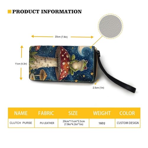 Women RFID Blocking Wallet Cute Frog Mushroom Moon Design Leather Zip Around Phone Clutch Large Capacity Ladies Travel Purse Wristlet4