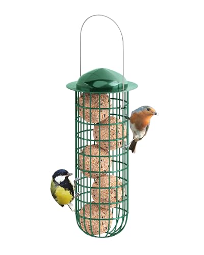 iBorn Metal Bird Feeders for Fat Ball Bird Feeders For Wild Birds Pack of 1 Energy Fat Ball Holder Hanging Green Color Finish