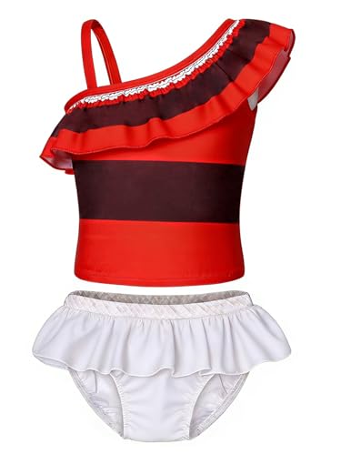 Image of AmzBarley Girls Swimwear 2 Pieces Bathing Suit Ruffle One Shoulder Swimsuits Bikini Set Swimming Skirts