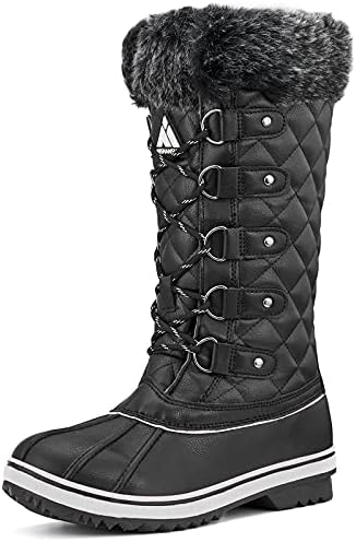 Women Snow Boots Waterproof Winter Boot Non Slip Mid Calf Boot Outdoor Fur Lined Duck Boots Cold Weather Insulated Boot Black 9.5