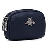 imeetu Women Leather Coin Purse, Small 2 Zippered Change Pouch Wallet(Blue)
