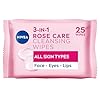 NIVEA 3in1 Rose Care Cleansing Wipes (2×25 Wipes), Plant-Based Makeup Remover Wipes, Face Wipes with Organic Rose Water, Gentle yet Effective Makeup Removal