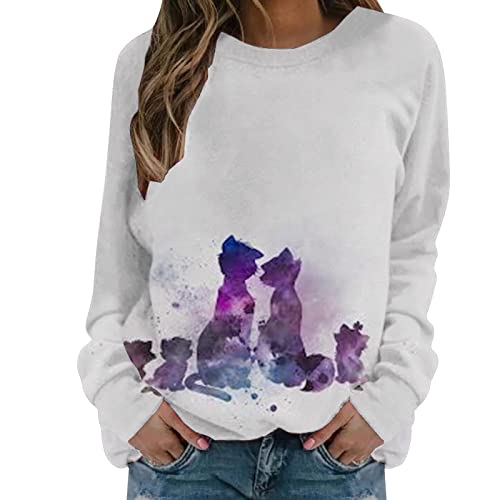 Mrgiinri Novelty Funny 3D Graphic Cats Sweatshirt For Womens 2022 Fall Fashion Long Sleeve Crewneck Pullover Loose Fit Tops #TOP28